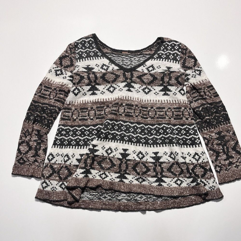 Free People Alpaca Wool Sz S Oversized Knit Sweater Pullover V Neck Boho